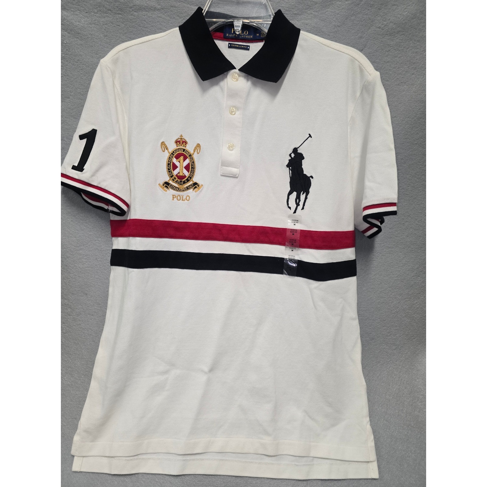 Polo Ralph Lauren Mens Custom Slim Fit Big Pony Crest Shirt New White Red M